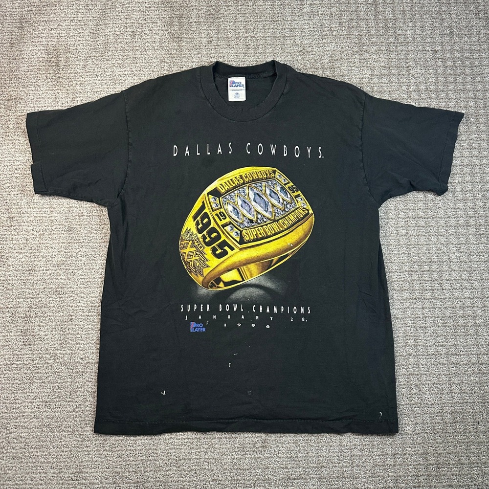 Vintage Dallas Cowboys 1996 Super Bowl Champions T Shirt Pro Layer Black XL Ring